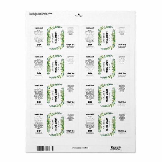 Natuurlijke druppelflesetiketten etiket (Full Sheet)