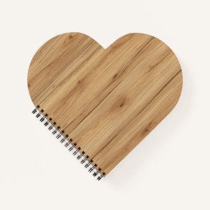 Natuurlijke eikenhouten planktextuur met warme tin notitieboek