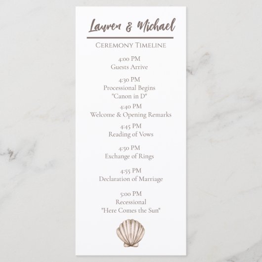 Natuurlijke Elegant Beach Seashell Flat Program Programmakaart (Voorkant)