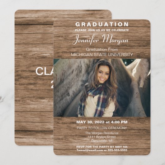 Natuurlijke en stijlvolle Photo Afstuderen Invitat Kaart (Voorkant / Achterkant)