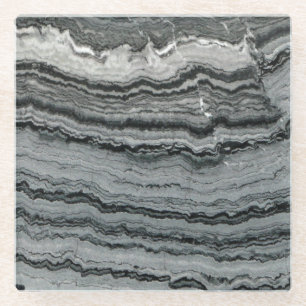 Natuurlijke gemstone Black white agate marmer text Glazen Onderzetter