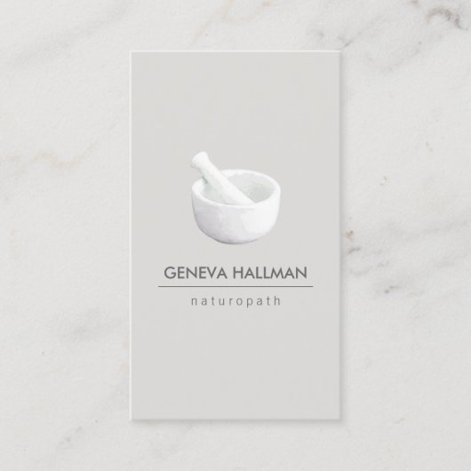 Natuurlijke gezondheid, genezer mortel en stamper visitekaartje (Voorkant)