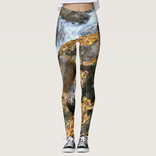 natuurlijke gouden bladeren watervallen leggings (Voorkant)