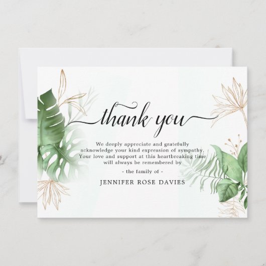 Natuurlijke groen & goud Elegante sympathie Bedankkaart (Voorkant)