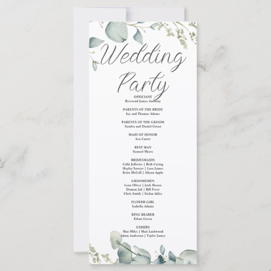 Natuurlijke groen omzoomde bruiloft programma (Achterkant)