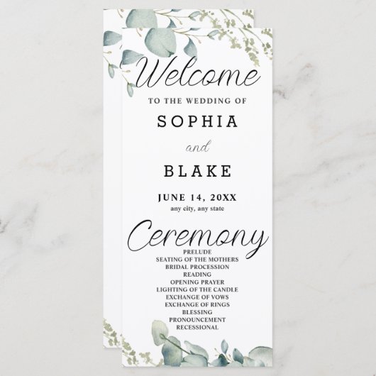 Natuurlijke groen omzoomde bruiloft programma (Voorkant / Achterkant)