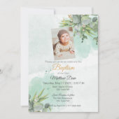 Natuurlijke groene bladeren doop uitnodiging (Voorkant)