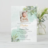 Natuurlijke groene bladeren doop uitnodiging (Staand voorkant)