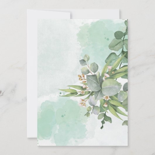 Natuurlijke groene bladeren doop uitnodiging (Achterkant)