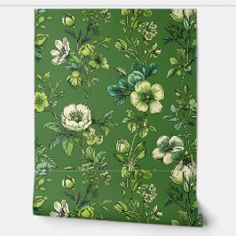 Natuurlijke groene en witte bloemenschil en -stok behang