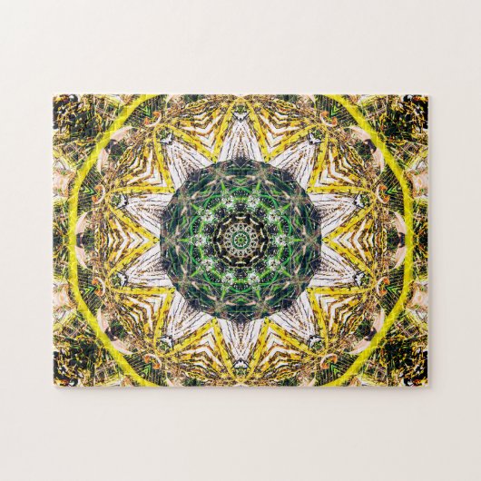 Natuurlijke groene kaleidoscopische mandala legpuzzel (Horizontaal)