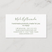 Natuurlijke groene lederen handgemaakte zeep-schot visitekaartje (Achterkant)