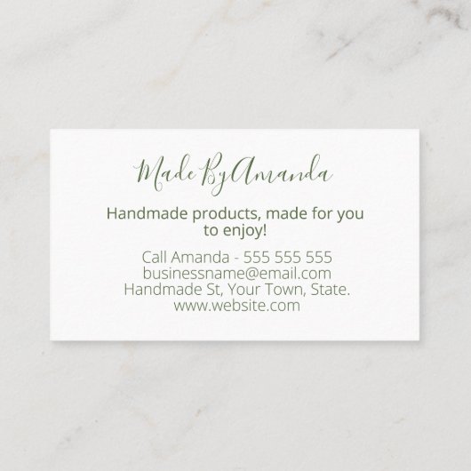 Natuurlijke groene lederen handgemaakte zeep-schot visitekaartje (Achterkant)