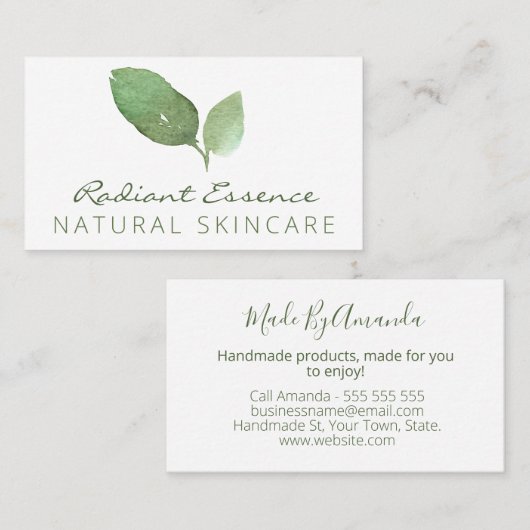 Natuurlijke groene lederen handgemaakte zeep-schot visitekaartje (Voorkant / Achterkant)