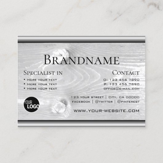 Natuurlijke houtkorrels Witte houten planken Logo  Visitekaartje (Achterkant)