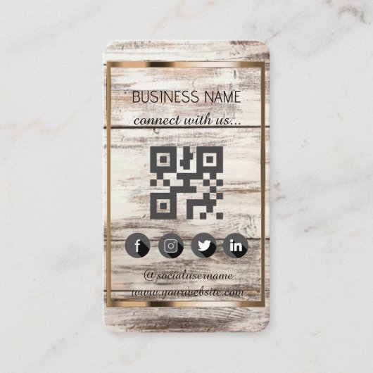 Natuurlijke houtstijl-Social Media QR Code Visitekaartje (Voorkant)