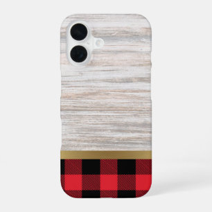 Natuurlijke houtstructuur en Buffalo Plaid iPhone 16 Hoesje