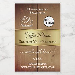 Natuurlijke houtstructuur productlabels gouden dec voedselcontainer etiket