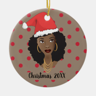 Natuurlijke kerstkerstkerstkerstman, Taupe en Red Keramisch Ornament