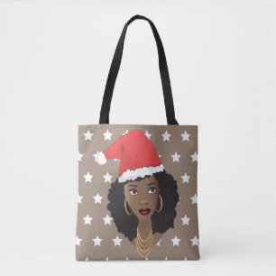 Natuurlijke kerstkerstkerstkerstman, witte sterren tote bag