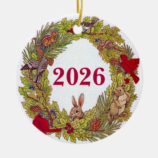 Natuurlijke Kerstkrans Keramisch Ornament (Voorkant)