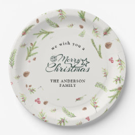 Natuurlijke Kerstmis minimaal elegant botanisch pa Papieren Bordje