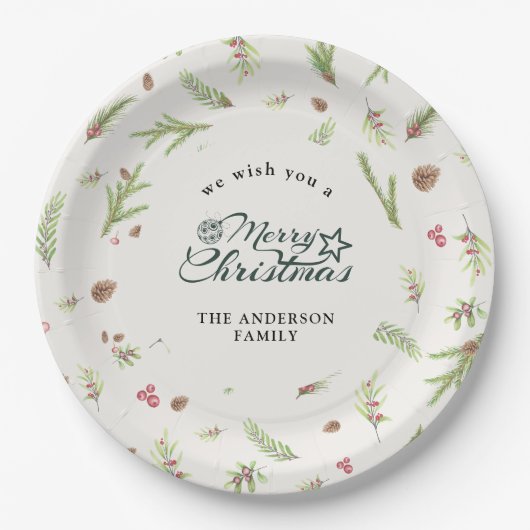 Natuurlijke Kerstmis minimaal elegant botanisch pa Papieren Bordje (Voorkant)