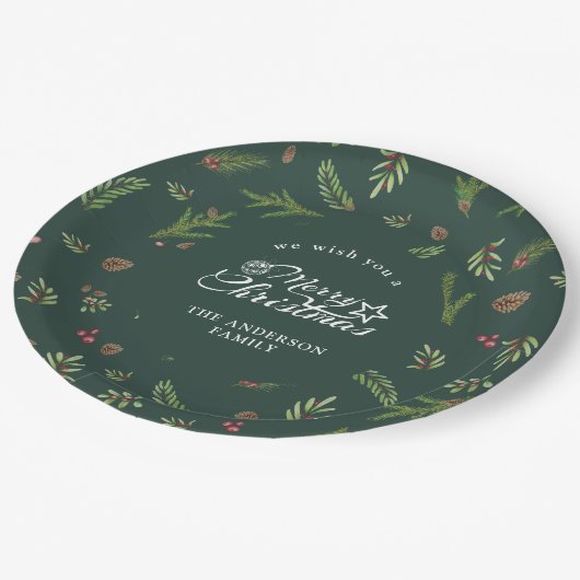 Natuurlijke Kerstmis minimaal elegant botanisch pa Papieren Bordje (Gekanteld)