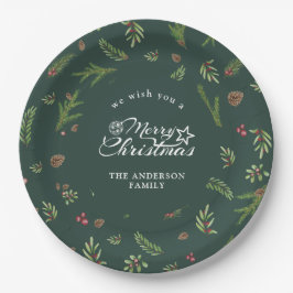 Natuurlijke Kerstmis minimaal elegant botanisch pa Papieren Bordje