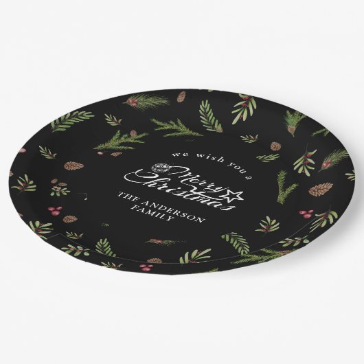 Natuurlijke Kerstmis minimaal elegant botanisch pa Papieren Bordje (Gekanteld)