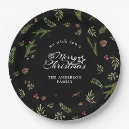Natuurlijke Kerstmis minimaal elegant botanisch pa Papieren Bordje
