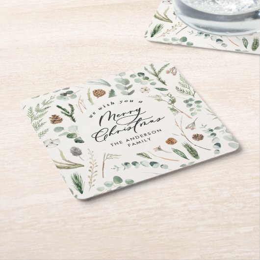 Natuurlijke Kerstmis minimale elegante botanische Kartonnen Onderzetters (Schuin)