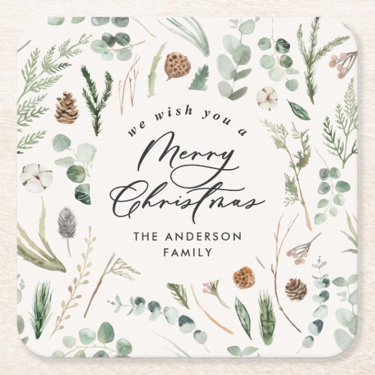Natuurlijke Kerstmis minimale elegante botanische Kartonnen Onderzetters (Voorkant)