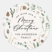 Natuurlijke Kerstmis minimale elegante botanische  Ronde Sticker (Voorkant)