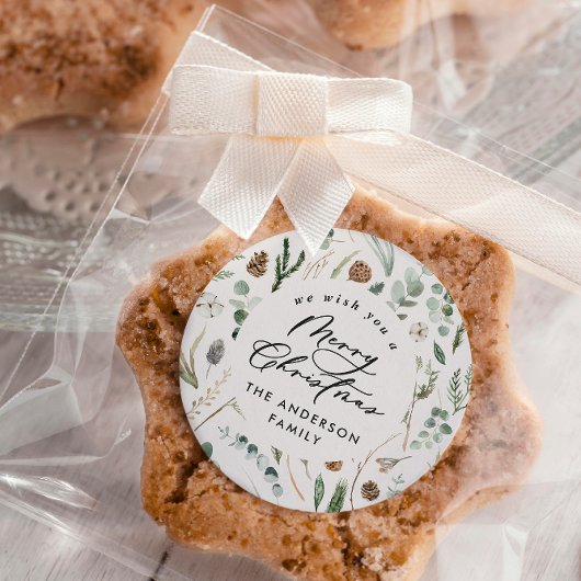 Natuurlijke Kerstmis minimale elegante botanische  Ronde Sticker