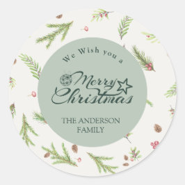 Natuurlijke Kerstmis minimale elegante Groene bota Ronde Sticker