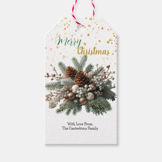 Natuurlijke Kersttak Cluster Rustieke Kerst  Cadeaulabel (Voorkant)