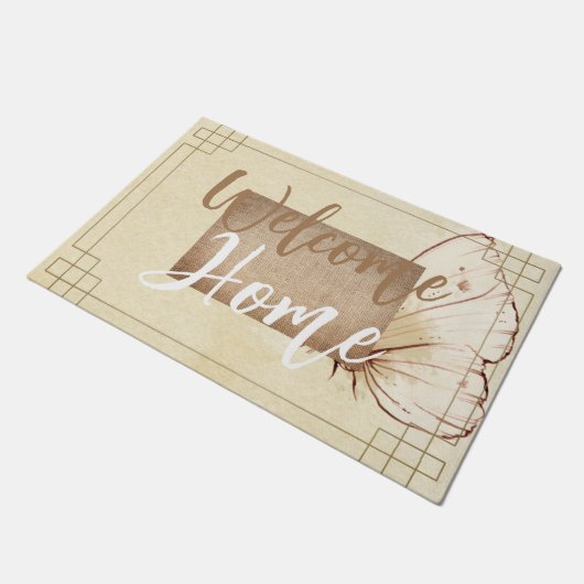 Natuurlijke kleuren bruin beige burlap scripttekst deurmat (Schuin)