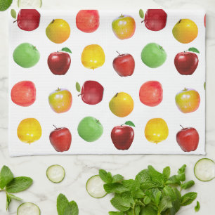 Natuurlijke Kleurrijke Appels op Witte Keukenhandd Theedoek