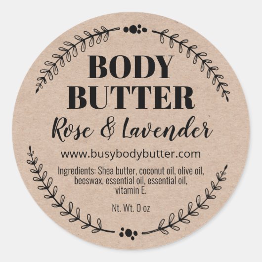 Natuurlijke Kraft Handgemaakte Body Butter Labels (Voorkant)