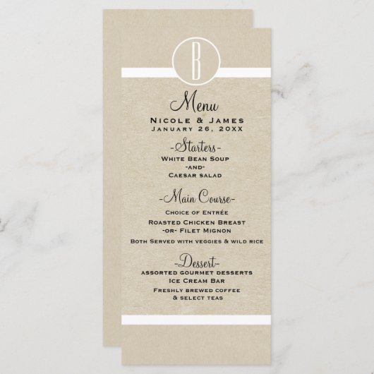 Natuurlijke Kraft rustieke minimale bruiloft Menu  (Voorkant / Achterkant)