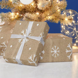 Natuurlijke Kraft Stijl Witte Sneeuwvlok Patroon Cadeaupapier