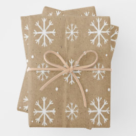 Natuurlijke Kraft Stijl Witte Sneeuwvlok Patroon Inpakpapier Vel