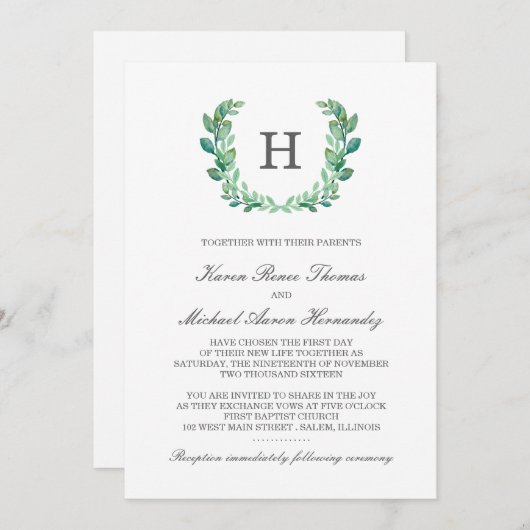 Natuurlijke krans bruiloft uitnodiging (Voorkant / Achterkant)