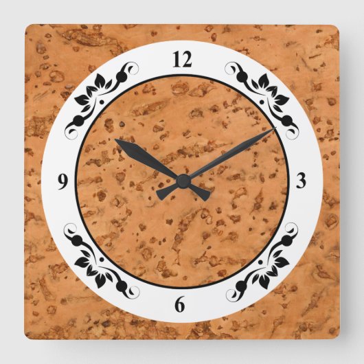 Natuurlijke kurk Kijk hout Graan Vierkante Klok (Voorkant)