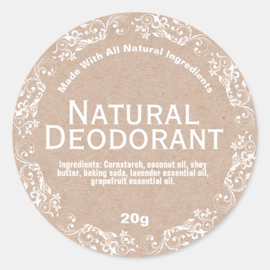 Natuurlijke Land Kraft Zelfgemaakte Deodorant Labe Ronde Sticker (Voorkant)