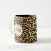 Natuurlijke Leopard - Aangepaste monogram Tweekleurige Koffiemok (Voorkant links)