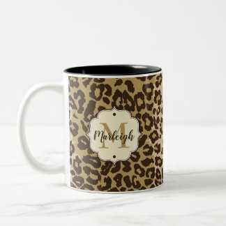 Natuurlijke Leopard - Aangepaste monogram Tweekleurige Koffiemok