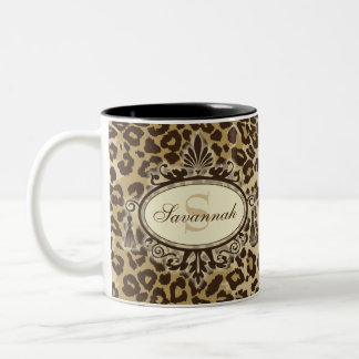 Natuurlijke leopard Patroon Aangepaste Naam Monogr Tweekleurige Koffiemok