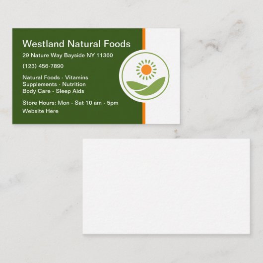 Natuurlijke levensmiddelen en voedingswaren visitekaartje (Voorkant / Achterkant)